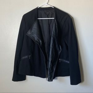 Black Diagonal Zipper Jacket, leather accents